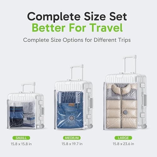 Vacbird Travel Vacuum Bags with USB Electric Pump, 12 Pack Vacuum Bags for Travel, Compression Vacuum Packing Bags for Luggage & Suitcase, Space Saving Travel Bags for Clothes and Clothing,Carry-On thumbnail 2