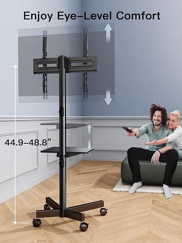 PERLESMITH Rolling TV Stand on Wheels for 23-60 Inch Flat Curved Screen TVs, Mobile TV Cart Holds up to 99 lbs -Portable TV Stand Adjustable Height with Shelf/Tray, Max VESA 400x400mm, PSTVMC04 thumbnail 4