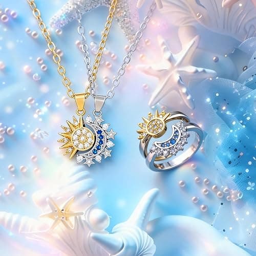 Hubaltuye 4Pcs Sun and Moon Necklace Set,Sun and Moon Necklace with Sun and Moon Rings, Adjustable Matching Necklace and Ring Set, Gift for Couples and Best Friends thumbnail 4