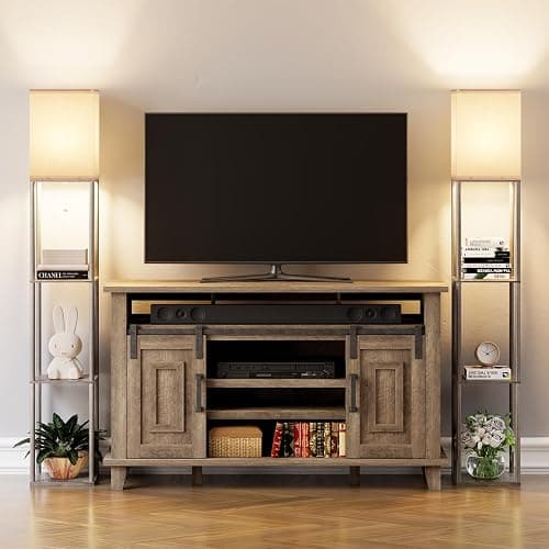 Floor Lamp with Shelves for Living Room 2 Pack Oak Gray, Shelf Floor Lamp with 3 CCT LED Bulb, Corner Display Standing Column Lamp Etagere Organizer Tower Nightstand with White Linen Shade for Bedroom thumbnail 5