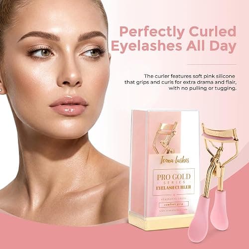 Icona Lashes Eyelash Curler - 24K Gold-Plated Stainless Steel Precision Eye Lash Curler for Lush, Luxurious Lashes - Silicone Eyelash Curler Pads, Ergonomic Cushioned Handles - With Replacement Pads thumbnail 2