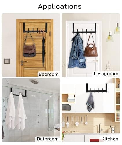 Optish Over The Door Hooks, Door Hanger Hooks for Hanging, Over The Doors Towel Racks for Bathroom with 12 Coat Hook, Coat Rack Dorm Essentials Bathroom Accessories（1 Pack, Black） thumbnail 7