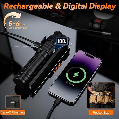 2Pack Magnetic Work Light, All Aluminum & 1500 High Lumens Rechargeable Work Light, 7 Mode & 360° Rotation Mechanic Light, Rechargeable Flashlight for Car Repairing, Emergency, Christmas Gifts for Men thumbnail 3