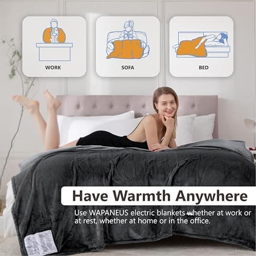 Wapaneus Heated Blanket Electric Throw 72" x 84" Full Size with 10 Heating Levels 12 Hours Time Setings and Auto-Shut Off, Flannel Fast-Heating Electric Blanket, Dark Grey thumbnail 4