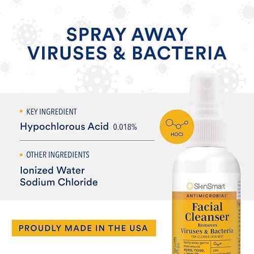 SkinSmart Antimicrobial Facial Cleanser Spray to Remove Viruses and Bacteria Around Eyes, Nose and Mouth, Fight Maskne, 2 oz Spray (3 Pack) Non-Irritating Hypochlorous Acid thumbnail 5