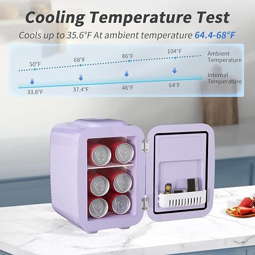 YASHE Mini Fridge, 4 Liter Makeup Fridge, 110V AC/ 12V DC Thermoelectric Cooler and Warmer Mini Fridge for Bedroom, Drink, Dorm, Car, Purple thumbnail 4
