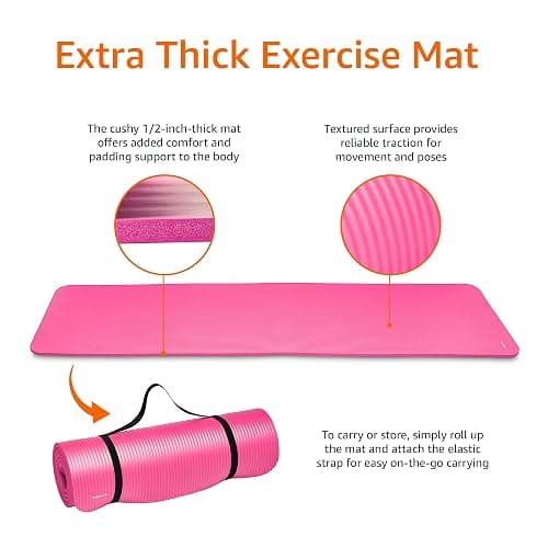 Amazon Basics 1/2 Inch Extra Thick Exercise Yoga Mat with Carrying Strap, Cushioned Support, for Fitness and Gym Workouts thumbnail 4