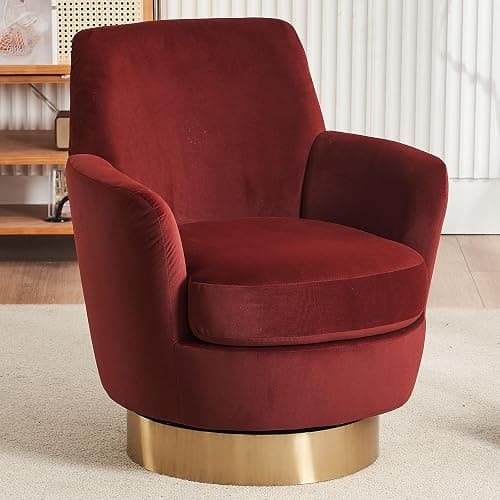 LUCKHAO Swivel Barrel Chair Set of 2,Modern Velvet Upholstered Round Swivel Accent Chairs with Tall Backrest,360 Degree Single Sofa Chair Armchair for Living Room, Brownish Red thumbnail 7