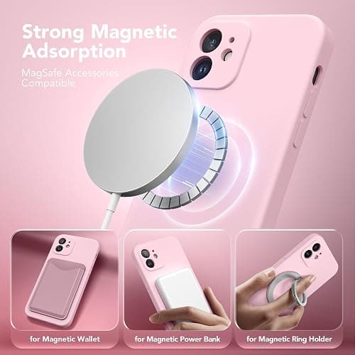 SuydanBox Magnetic for iPhone 12 Case, Compatible with MagSafe, [Full Camera Protection][Screen Protectors] Silicone Shockproof Protective Phone Case for iPhone 12 6.1", Chalk Pink thumbnail 2