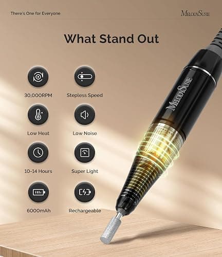 MelodySusie Entry-Level Clip-On Cordless Nail Drill, SC320H 30000RPM Popular Classic E-File with LCD Display for Manicure Shaping & Gel Removal, Perfect for Training, Nail Art Practice & Home Use thumbnail 2