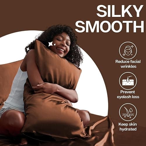MR&HM Satin Pillowcase for Hair and Skin, Silk Satin Pillowcase 2 Pack, Queen Size Pillow Cases Set of 2, Silky Pillow Cover with Envelope Closure (20x30, Brown) thumbnail 4