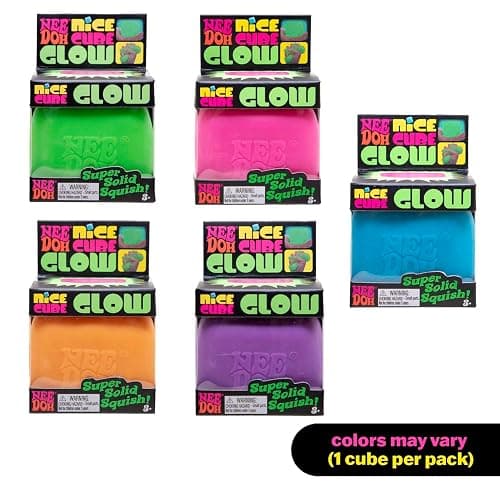 Schylling NeeDoh Nice Cube Glow - Sensory Toy with a Super Solid Squish - Glows in The Dark and Always Returns to its Square Shape - Ages 3 and Up - Color May Vary; One Cube Per Pack thumbnail 3