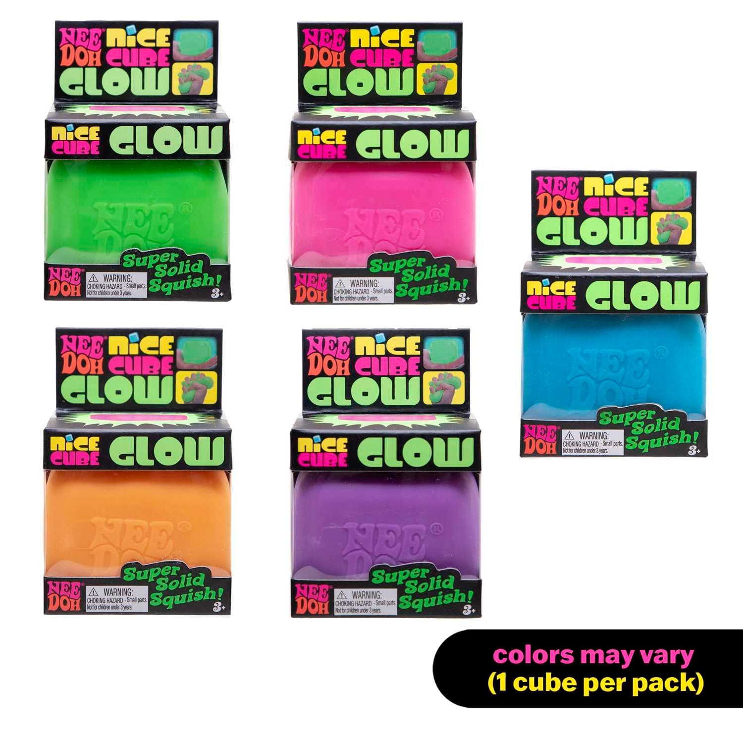 NeeDoh Nice Cube Glow - Soft & Squishy Glow-in-The-Dark Stress Toy, Stretchy Fidget for Sensory Play, Fun for Kids & Adults, Portable Stress Relief, Assorted Colours thumbnail 2