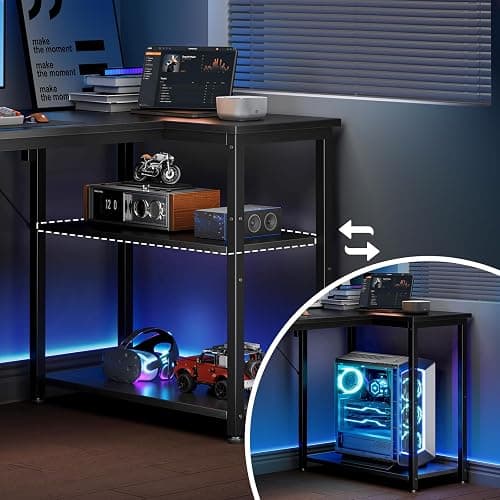 Coleshome L Shaped Gaming Desk, 120x70 cm Computer Desk, Corner Office Desk with Reversible Storage Shelves, Writing Study Table for Work Play Home Office, Black thumbnail 4
