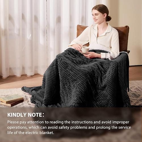 Homemate Heated Blanket Electric Throw - 50"x60" Heating Blanket Throw 1/2/4/6/8 Hours Auto-Off 10 Heat Levels Over-Heat Protection Soft Flannel Sherpa ETL Certification thumbnail 6