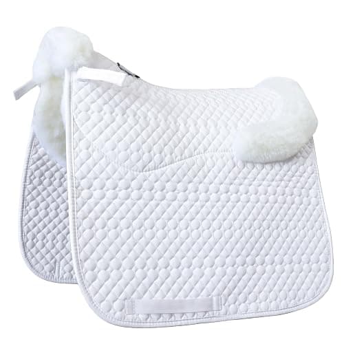 Woolous Dressage Saddle Pad, English Saddle Pad with Sheepskin Trim, Lambskin Wool Fleece Lining, Square Saddle Pad for Equestrian Riding, Comfortable & Shock Absorbing - Image 1
