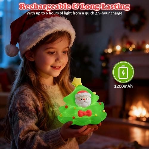 Christmas Tree Night Light for Kids, Soft Silicone Night Light with 30/60min Timer, 3-Level Brightness Dimmable Lamp, LED Rechargeable Lamp for Toddler Boys Girls Room Xmas Decoration (Christmas Tree) thumbnail 4