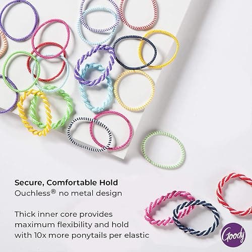 Goody Kids Ouchless Hair Elastics – No Pull, No Breakage, Tangle-Free Hold for Fine Hair – 60 Count, Assorted Colors, Long-Lasting Ponytail Holders for Girls & Boys thumbnail 3