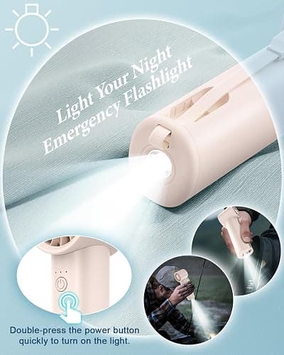 bossdeng Portable Fan with Power Bank & Flashlight-Pink | 6.5H Max Cooling,USB-C Rechargeable,Mini Fan for Outdoor/Travel/Beach/Concerts/Summer.Gifts for Girl,Women. thumbnail 4