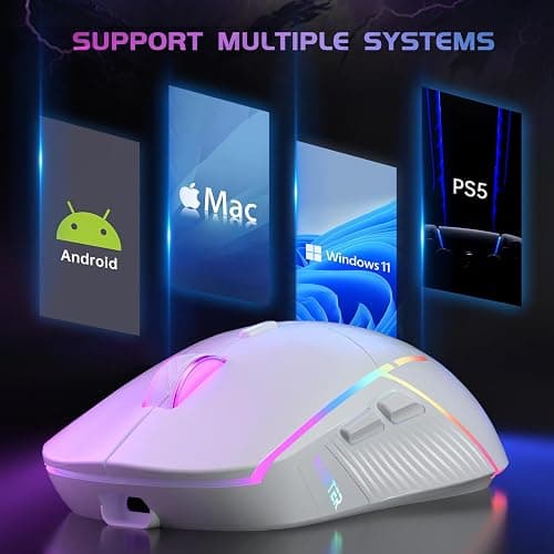 FFJ Wireless Gaming Mouse, 24000 DPI, Tri-Mode 2.4G/USB-C/Bluetooth 5.3 Gaming Mouse Wireless, RGB Programmable Mouse Gamer, 75Hrs Battery Life, Rechargeable Gaming Mice for PC, Mac, PS5, Xbox - White thumbnail 9