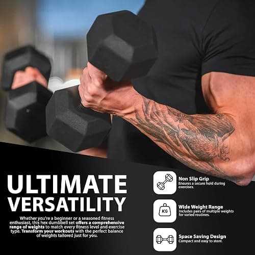 ZENO Dumbbells Set | Weights Dumbbells Set | Metal Dumbbells Pair | Hex Dumbbells For Workouts | Dumbbell Set For Home Training & Gym | Weights Set | Anti Slip & Anti Roll thumbnail 3