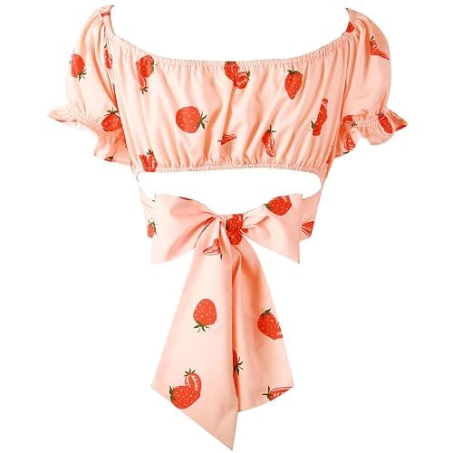 COOUFE Women's Crop Tops Ruffle Short Sleeve Tie Back Summer Off Shoulder Top Blouse thumbnail 4