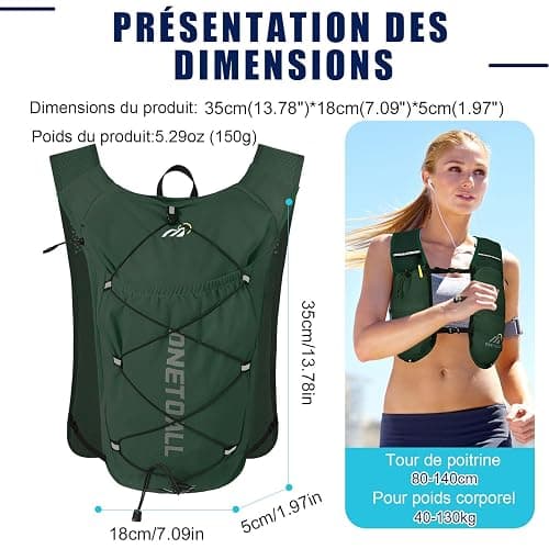 ONETOALL Gilet Hydratation Running Femme avec Flasque Running de 500 ML/Poche à Eau de 2L, Sac Hydratation Running Homme Léger 6L, Gilet Trail pour Jogging Vélo Marathon Moto, 150 g thumbnail 6