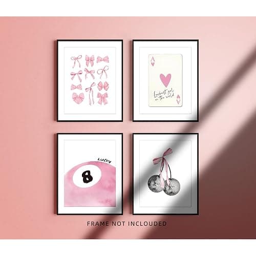 Pink Room Decor Aesthetic Wall Art Prints Poster, 8x10 Inch Canvas Prints Unframed Set of 4 Posters for Teen Girls Bedroom Dorm Décor thumbnail 5