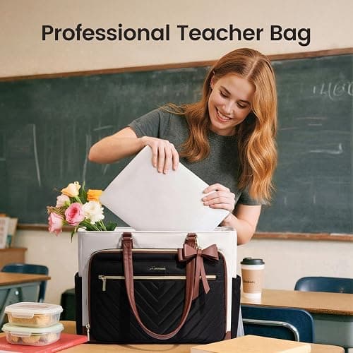 LOVEVOOK Teacher Tote Bag for Women, Work Laptop Bag Gift with Large Cup Holder, Quilted Nurse Bag Diaper Tote with Multi-Pockets, Large Computer Handbag Purse for Bussiness Travel, Office, College thumbnail 2