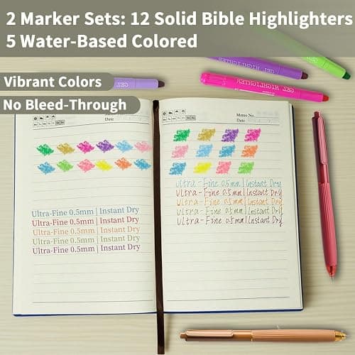 25 PCS Bible Study Supplies Kit, Large Capacity Canvas Tote Bag for Women Organizer, Bible Highlighters and Quick Dry Pens No Bleed Through, Notebook Bible Tabs Cross Bookmark Journaling Accessories thumbnail 5