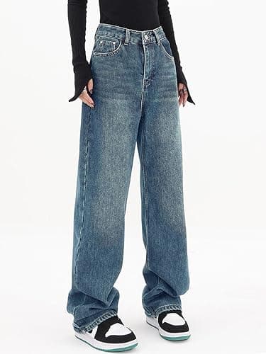 EMMIOL Women Baggy Jeans Mid-Low Waist Boyfriend Streetwear Vintage Jeans Wide Leg Denim Pants thumbnail 5