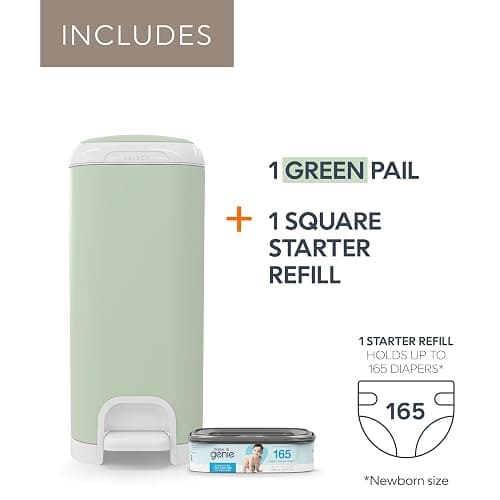 Diaper Genie Select Pail (Green) is Made of Durable Stainless Steel and Includes 1 Starter Square Refill That can Hold up to 165 Newborn-Sized Diapers. thumbnail 4
