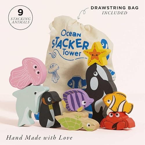 Le Toy Van Under the Sea Ocean Animals Stacking Toy and Bag | Sustainable Wooden Balancing Toy, Sea Animal Characters for Toddlers, Suitable for 18 Months and Up thumbnail 4