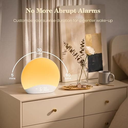 REACHER Sound Machine Sunrise Alarm Clock with Night Light for Bedrooms | 26 Nature Inspired Sleep Sounds, 0-100% Dimmable Clock, Sunrise Lamp, Wake Up Light, Brown/Pink/White Noise for Baby, Kids thumbnail 8