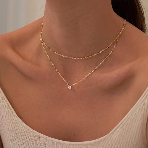 Tewiky Dainty 14k Gold Plated/Silver Cubic Zirconia Necklaces for Women, Simple CZ Jewelry Necklaces Trendy Gifts thumbnail 5