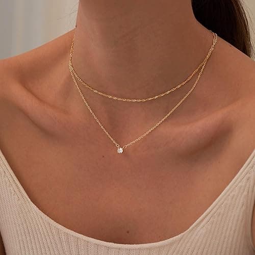 Tewiky Diamond Necklaces for Women, Dainty 14k Gold/Sterling Silver Choker Necklace Simple Gold Plated CZ Jewelry Necklaces for Women Trendy Gifts thumbnail 6