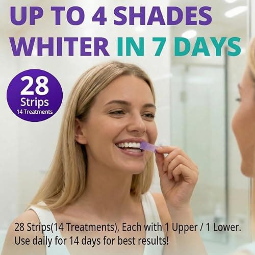 Purple Whitening Strips, 28 Strips Color Correcting Purple Teeth Whitening Strips for Sensitive Teeth, Removes Yellow Stains, Enamel Safe | 30 Min Instant | 90-Day Long-Lasting Results thumbnail 4