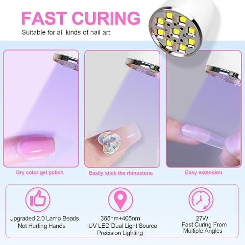 Mnhty U V LED Nail Lamp, Goose Neck Flash Cure Lamp 27W Rechargeable Mini U V Light for Gel Nails, Cordless Flash Cure Light with 3 Timers&Sensor, Fast Curing Gooseneck Lamps for Gel X, Snow White thumbnail 6