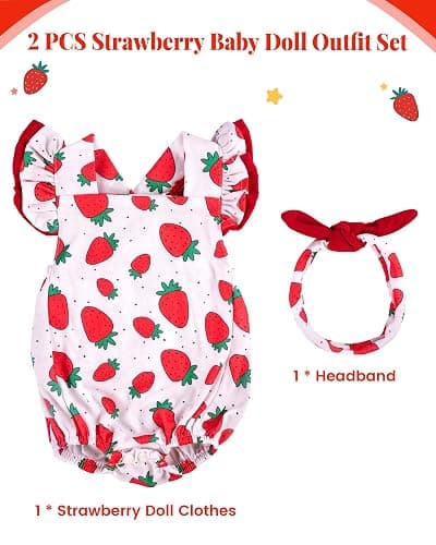 BABESIDE Reborn Baby Doll Clothes for 18-20 Inch Dolls, Strawberry Outfit | Cute Doll Clothing for Dress-Up Pretend Play, Soft Doll Accessories for Birthdays and Holidays, Doll Not Included, Ages 3+ thumbnail 3