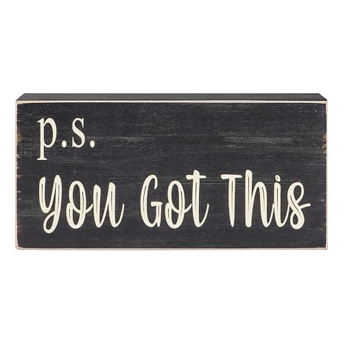 Esur Motivational Home Office Desk Black Decor - Farmhouse Wooden Box Sign Gift for Women - P.S. You Got This thumbnail 4
