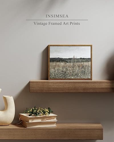 InSimSea Framed Canvas Wall Art Vintage Decor, Bathroom Art Classical Wildflower Painting, Country Landscape Decor for Living Room Bedroom, 8"x10" thumbnail 2