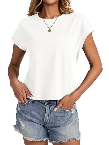 EasyGala Womens Cap Sleeve Crop Tops Cotton T Shirts Crewneck Loose Fit Short Sleeves Tee Summer Fashion Clothes 2025 thumbnail 4