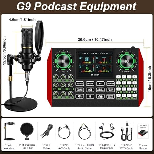 neculogy Podcast Equipment Bundle, Audio Interface with Cardioid Designer BM800 Mic for Gamer and All-in-One DJ Mixer, Perfect for Live Streaming, Singing, YouTube, Gaming thumbnail 2