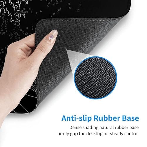 Japanese Gaming Mouse Pad Black Mouse Pad Kanagawa Large Mousepad Non-Slip Rubber Base Waterproof with Stitched Edges for Gaming Office Home, 31.5x11.8 Inch (Black Wave) thumbnail 6
