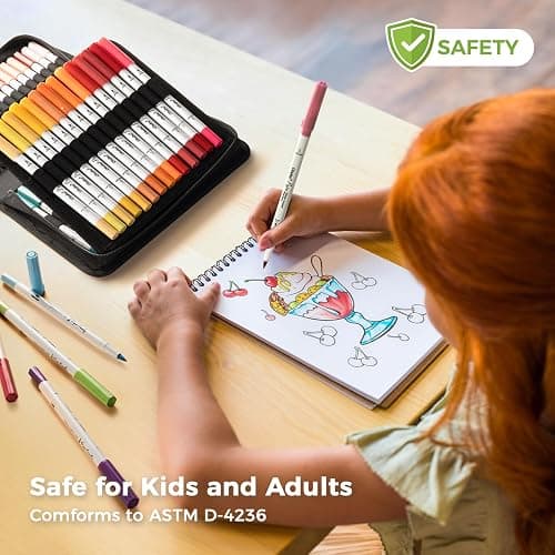 Ohuhu Marqueurs à l'Eau - Paper-Friendly, 60 Feutres à Double Pointe Pinceau/Fine - Pour Coloriage Adulte - Sans Odeur, Marqueurs Artistiques pour Coloriage Journal Croquis Calligraphie thumbnail 7