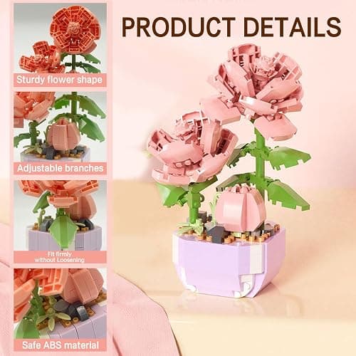 YINGYIWH Mini Flowers Botanical Collection Building Sets,Plants Office Home Decor Bonsai Building Toys, Creative Flowers Building Project for Adults, Gifts Ideas for Girls Women(4set) thumbnail 5