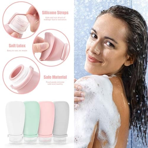 18 Pcs Travel Bottles for Toiletries Gym TSA Approved, Leak Proof with Bandage Silicone Squeezable 3oz for Toner Shampoo Conditioner Lotion Body Wash with Funnel Toothbrush Cover Tag and Wash Bag thumbnail 7