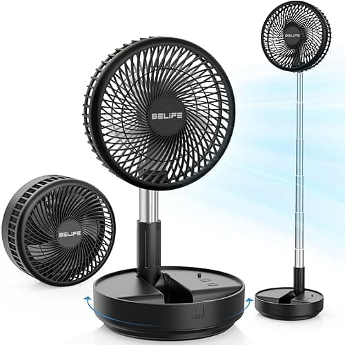 Belife X8 Portable Fan, 7200mAh Battery Powered Fan Rechargeable, Oscillating USB Desk Floor Fan with Remote, Foldable Telescopic Fan for Home Bedroom Sleeping Office Camping Travel, 7.7" (Black) - Black