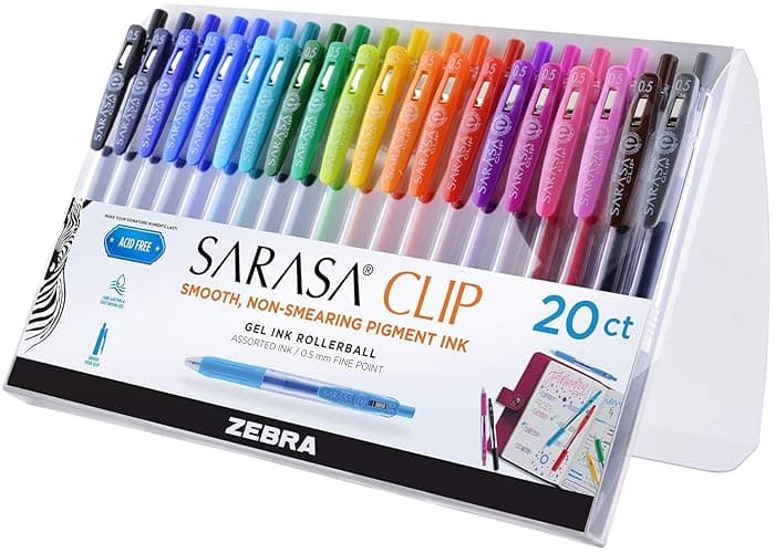 Zebra Pen Sarasa Clip Retractable Gel Pen, Fine Point, 0.5mm, Rainbow Assorted Colors, 20-Pack - Assorted Colors - 1