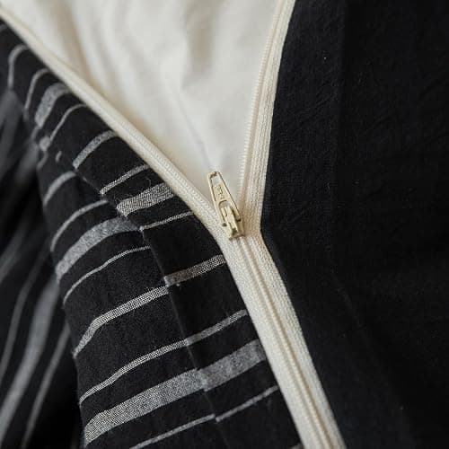 SUSYBAO Black Striped Duvet Cover King 100% Washed Cotton Farmhouse Pinstripe Duvet Cover 3 Pieces Set 1 White Stripe Duvet Cover with Zipper Ties 2 Pillow Shams Soft Classic Geometric Bedding Set thumbnail 4